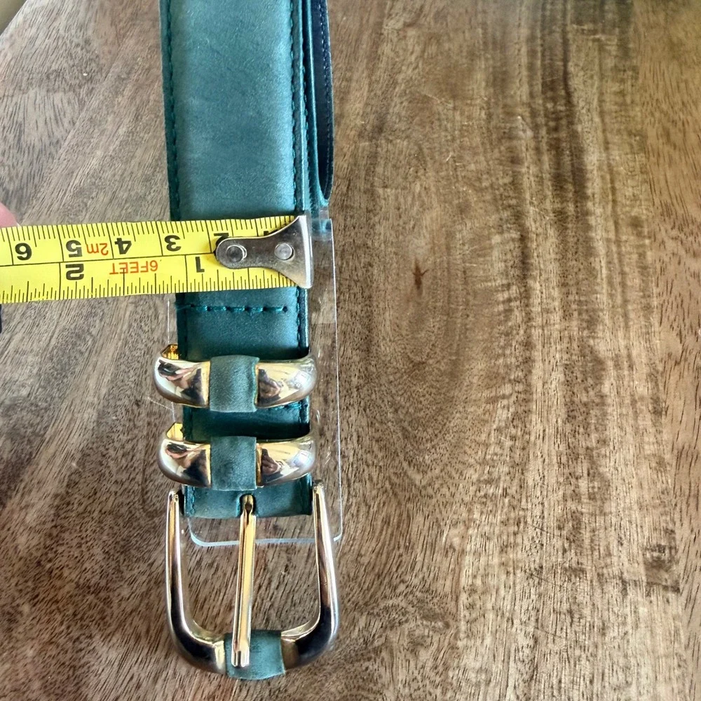 New York Studio Leather Belt Womens S Teal Green Gold Buckle Classic Minimalist